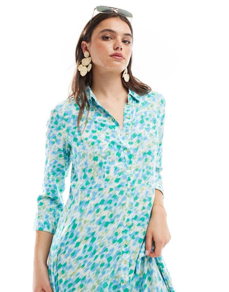 Y.A.S. YAS maxi shirt dress in green fuzzy flower print - LGREEN