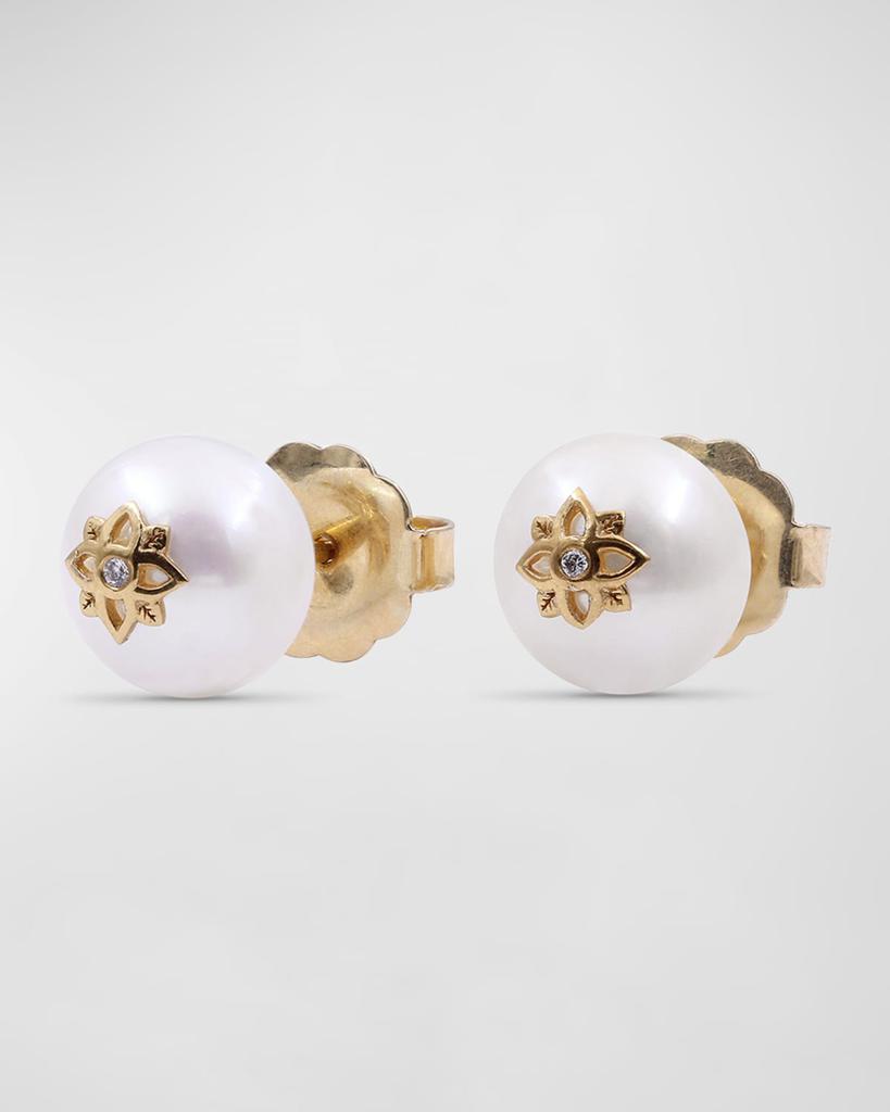 Stephen Dweck White Pearl and White Diamond Stud Earrings in 18K Gold