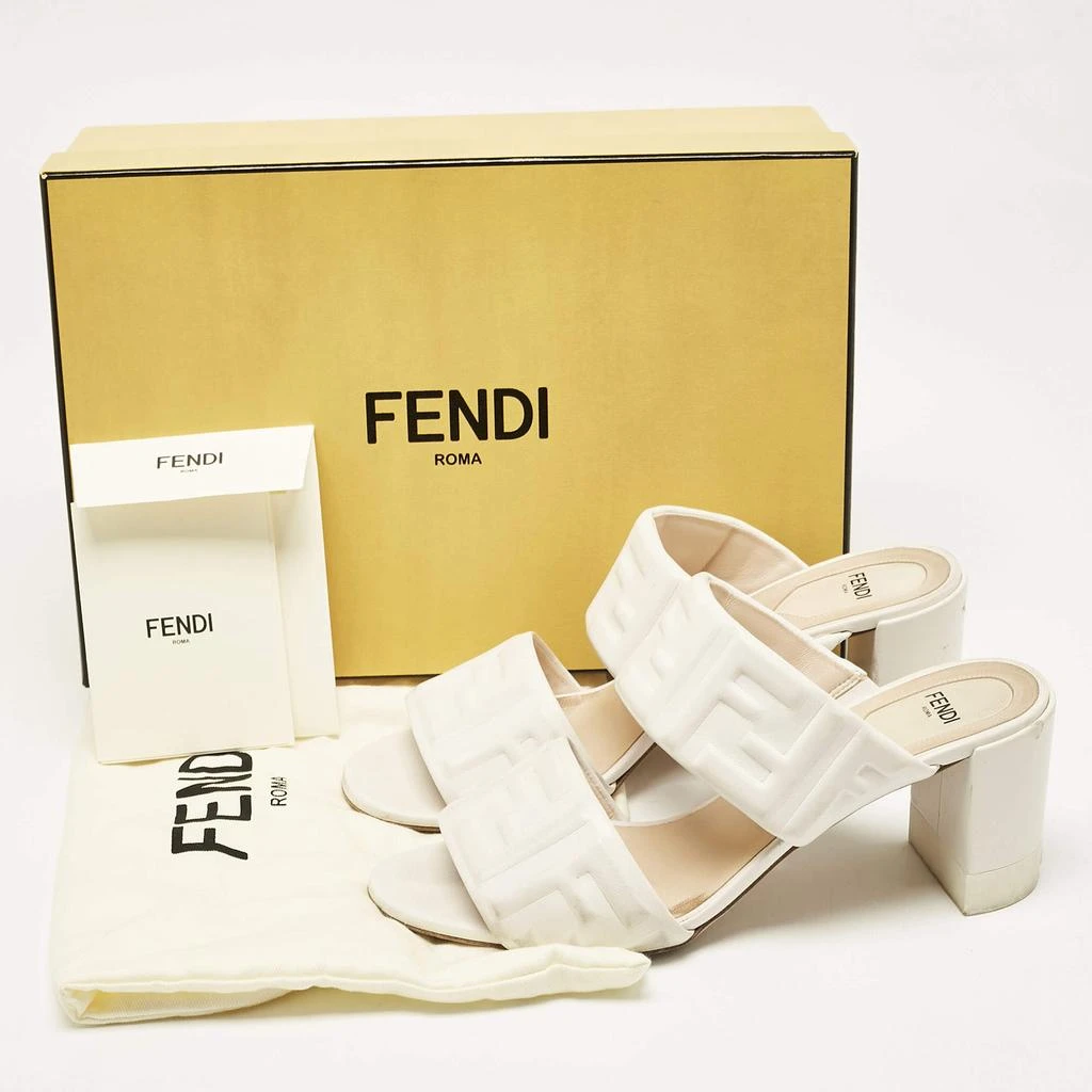 Fendi Fendi White Leather FF Block Heel Slide Sandals Size 39 10