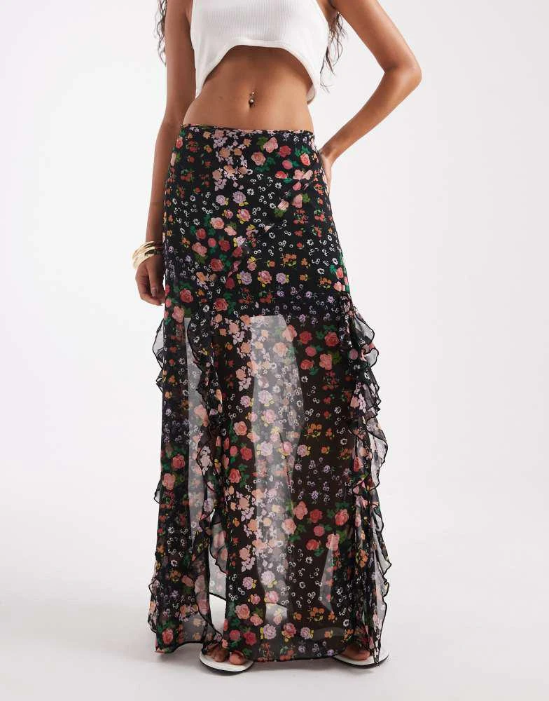 ASOS ASOS DESIGN ruffle chiffon printed maxi skirt in multi floral 2