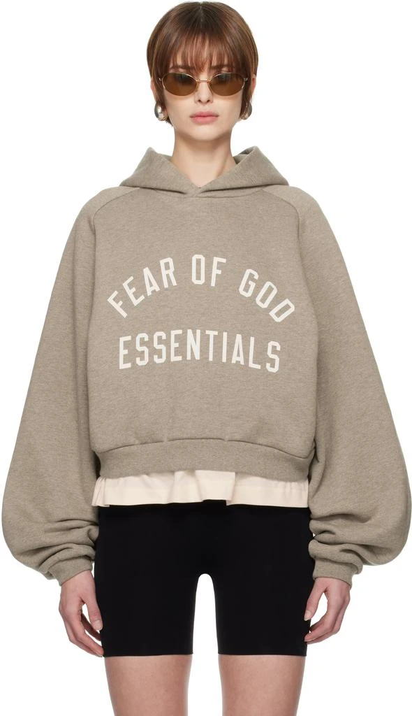 Essentials Gray Fleece Cropped Hoodie 1