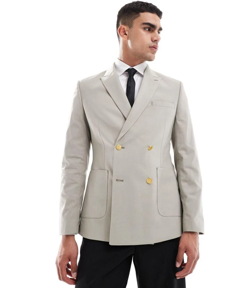 ASOS ASOS DESIGN wedding skinny blazer with gold buttons in olive 2