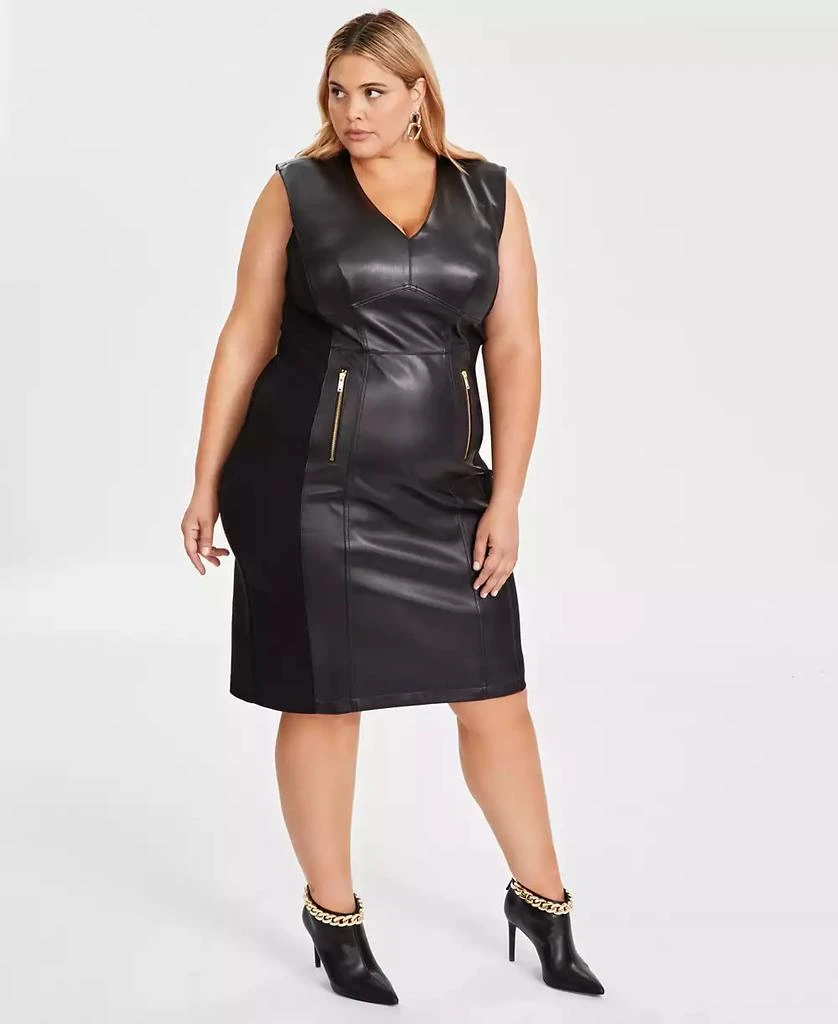 INC International Women's V-Neck Faux-Leather Midi Dress, Created for Macy's 7