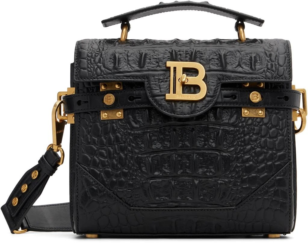 Balmain Black B-Buzz 23 Crocodile-Print Leather Bag 1