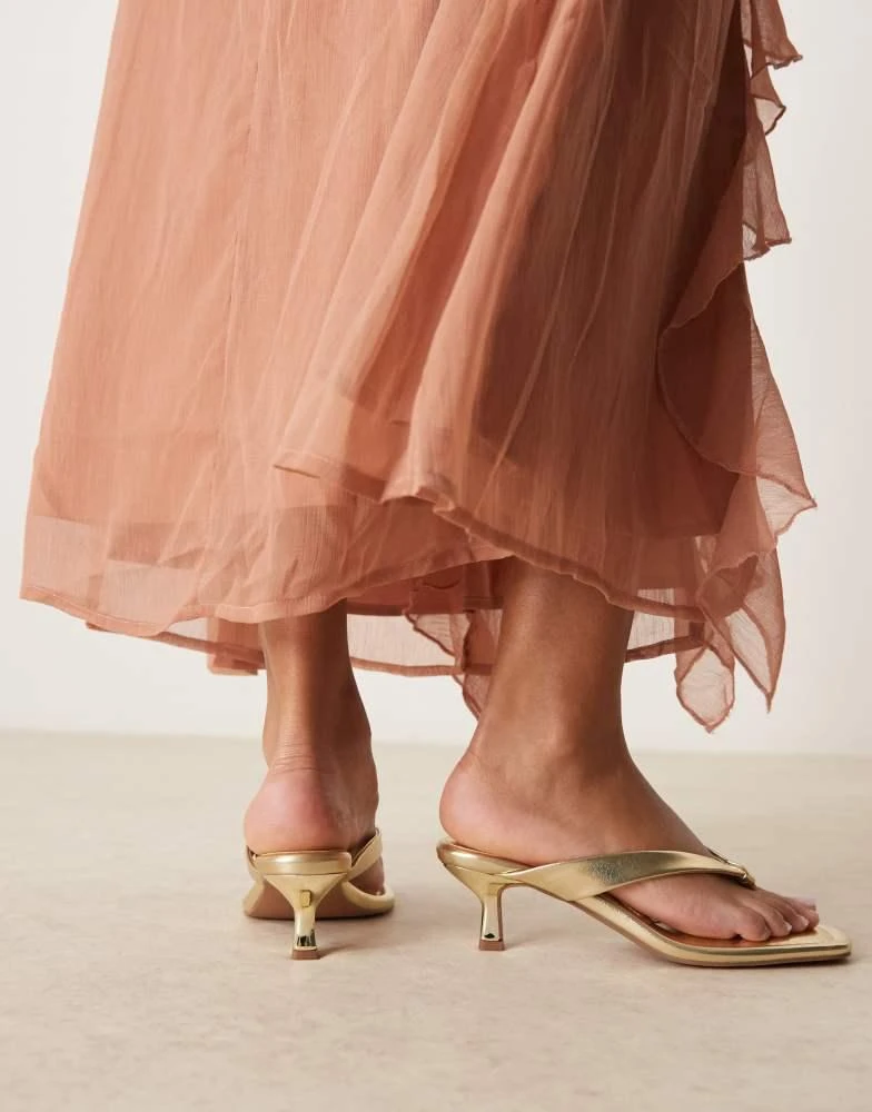 ASOS ASOS DESIGN Hawaii toe thong kitten heeled sandals in gold 4