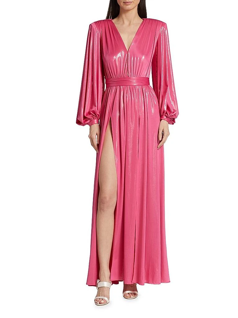 BRONX AND BANCO Zoe Billowy-Sleeve V-Neck Metallic Gown 3