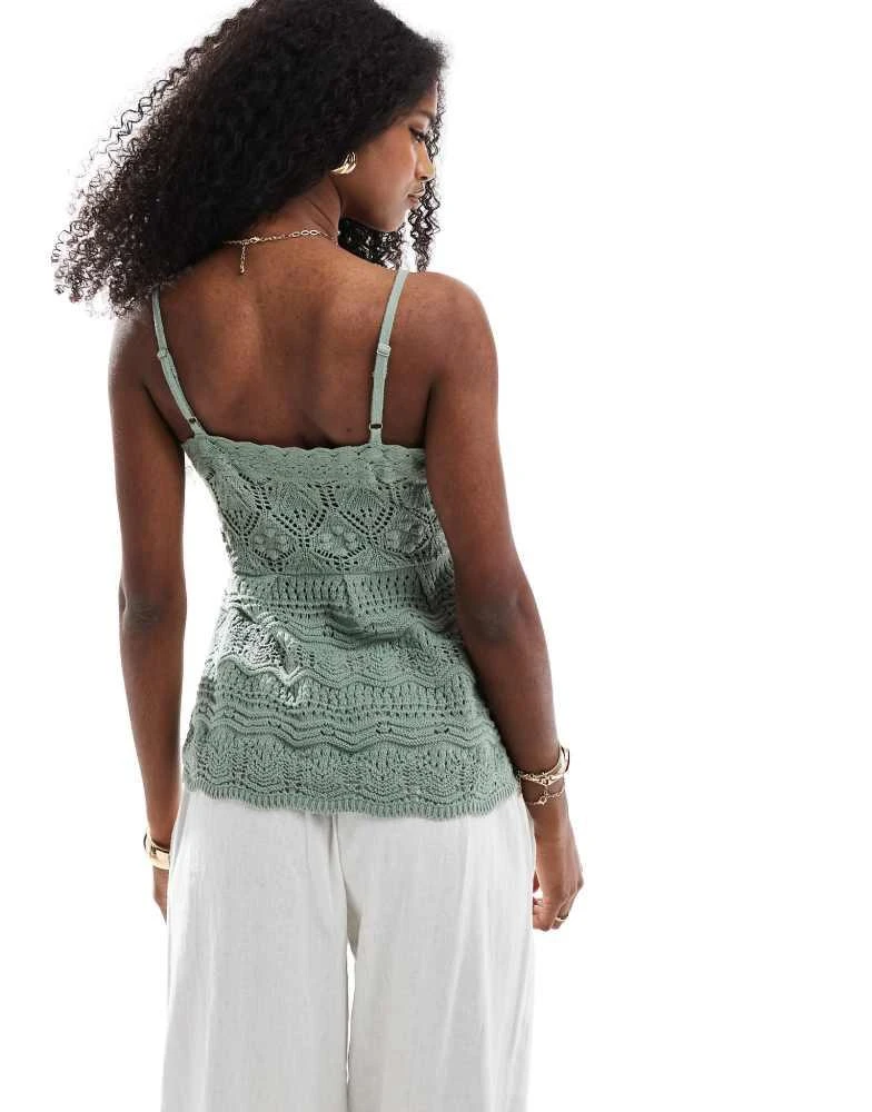 HOLLISTER Hollister tie front crochet top in green 3