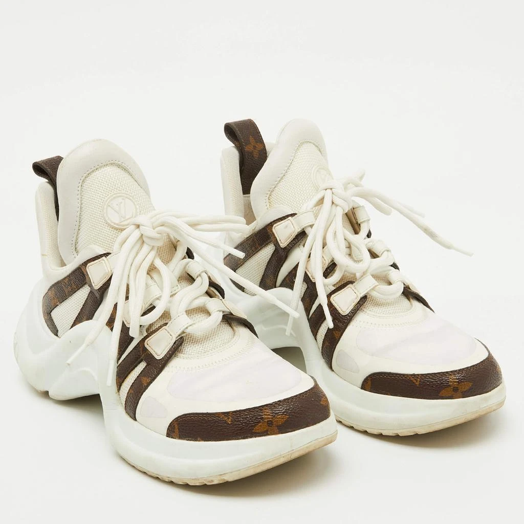 Louis Vuitton Louis Vuitton White Leather and Monogram Canvas Archlight Sneakers Size 38.5 4
