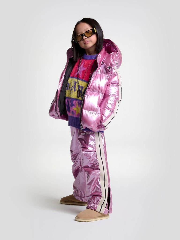 Palm Angels Palm Angels Girls Shiny Track Hooded Puffer Jacket in Pink 3