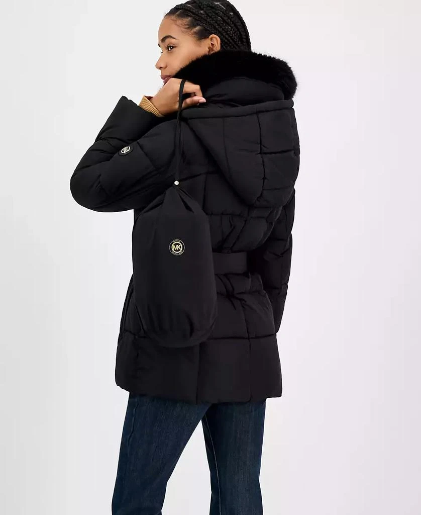 Michael Kors Women's Belted Hooded Faux-Fur-Collar Puffer Coat, Exclusively at Macy's 2