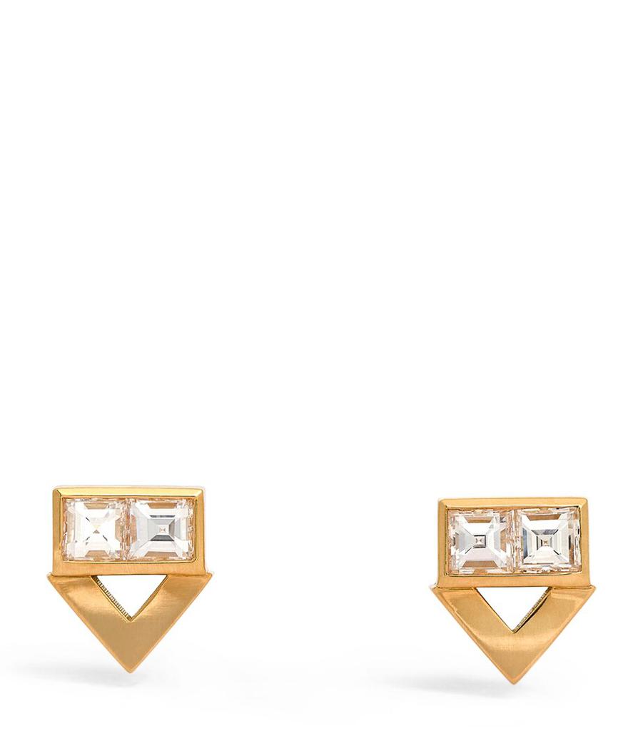 Azlee Yellow Gold and Diamond Deco Earrings