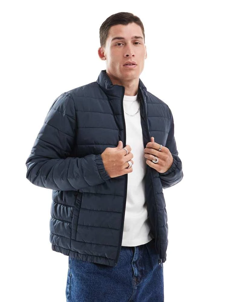 New Look New Look lightweight funnel neck puffer jacket in navy 1
