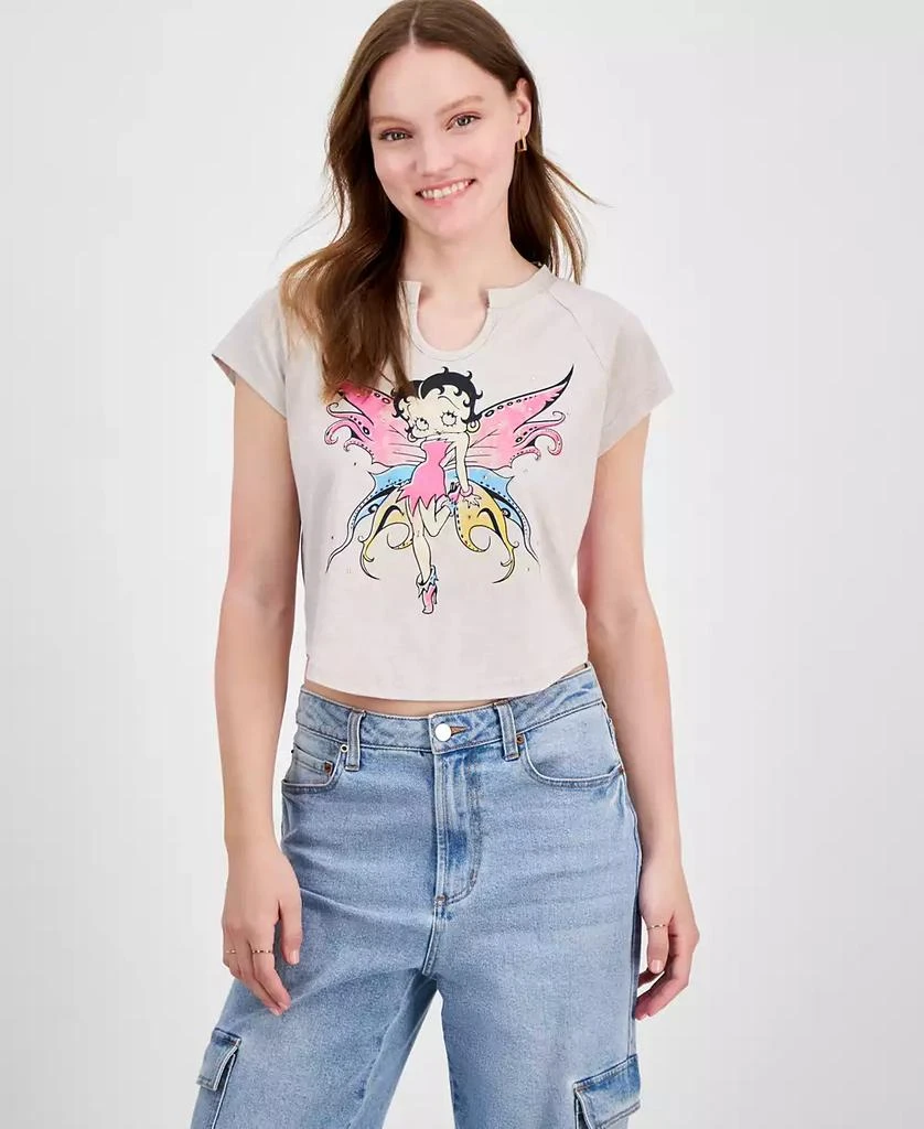 Freeze 24-7 Juniors' Betty Boop Embellished Raglan Baby Tee 1