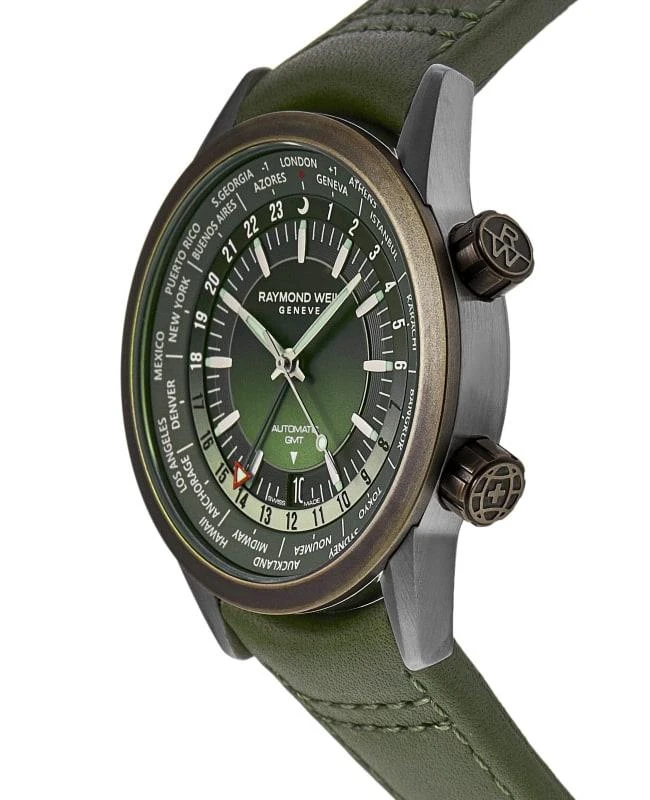 Raymond Weil Raymond Weil Freelancer Automatic GMT Worldtimer Green Dial Bronze Bezel Leather Strap Men's Watch 2765-SBC-52001 3