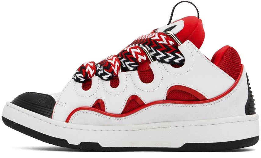 Lanvin White & Red Leather Curb Sneakers 3
