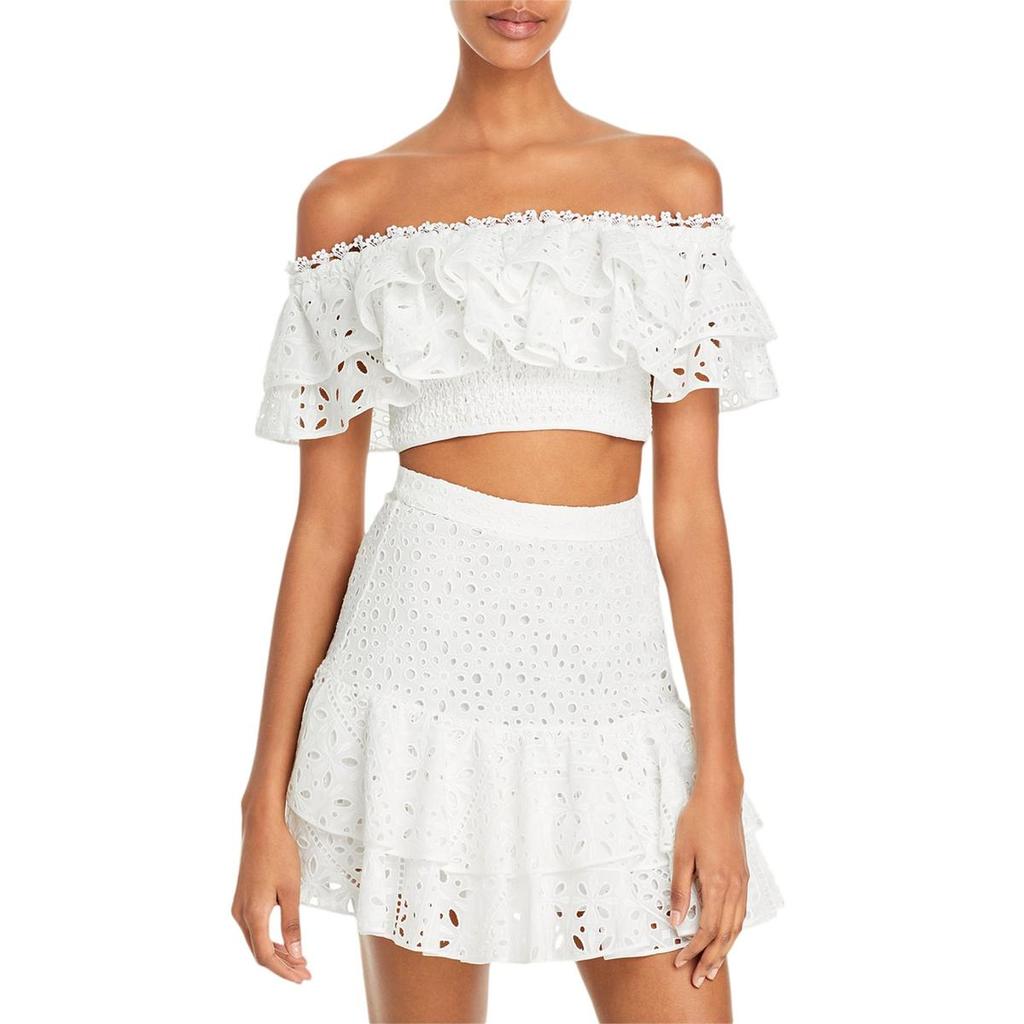 Charo Ruiz Ibiza Barbara Womens Eyelet Ruffled Crop Top