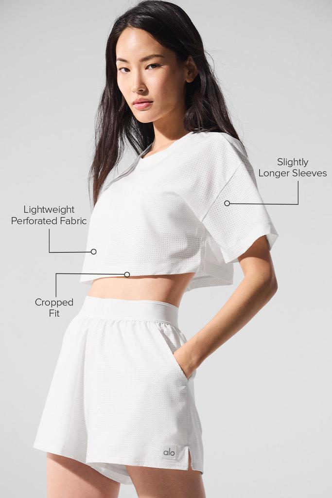 Alo Mesh Cropped Mirage Tee - White