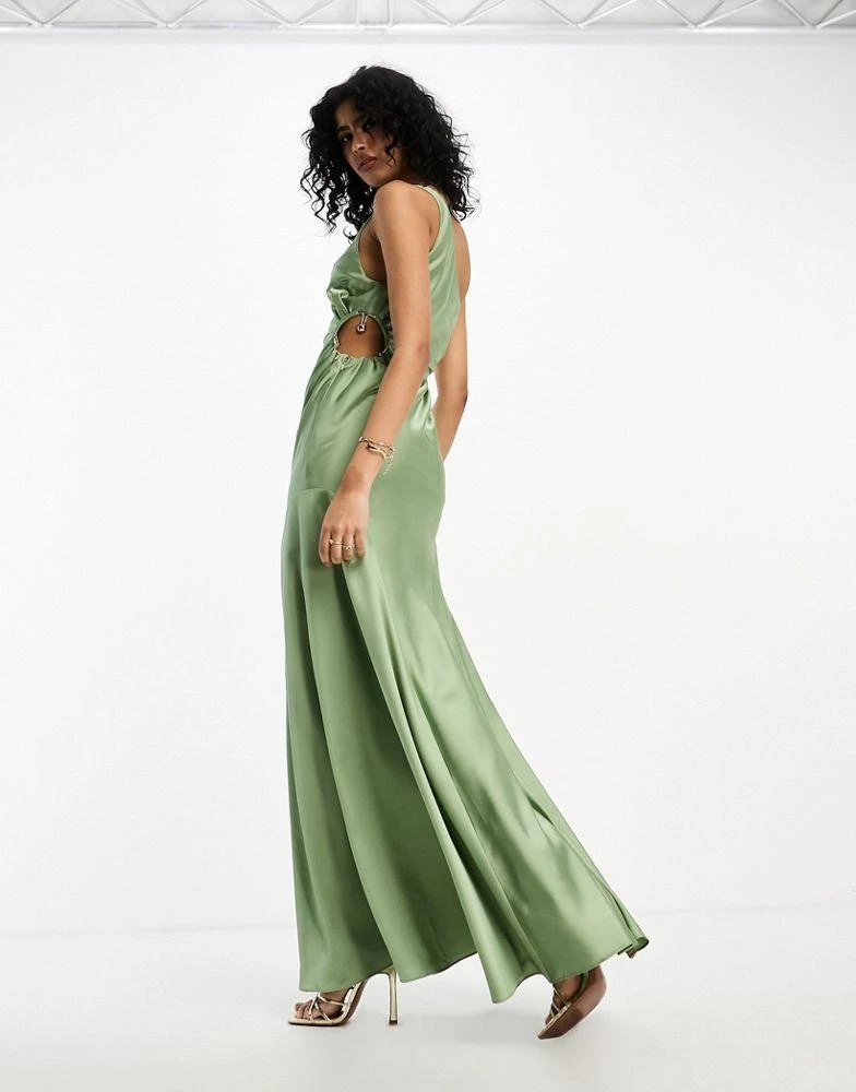 green emerald velvet dress Asos Edition Satin Cami Maxi Dress With Drape Detail In Sage Green