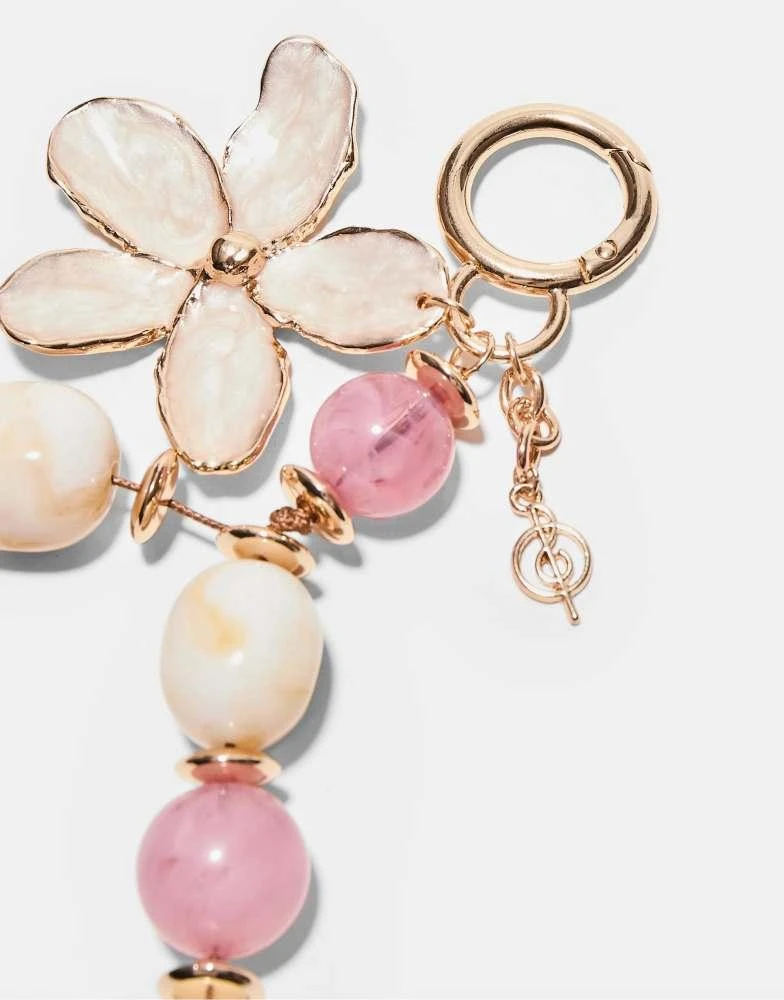 Stradivarius Stradivarius Enamelled flower charm keyring in gold 4