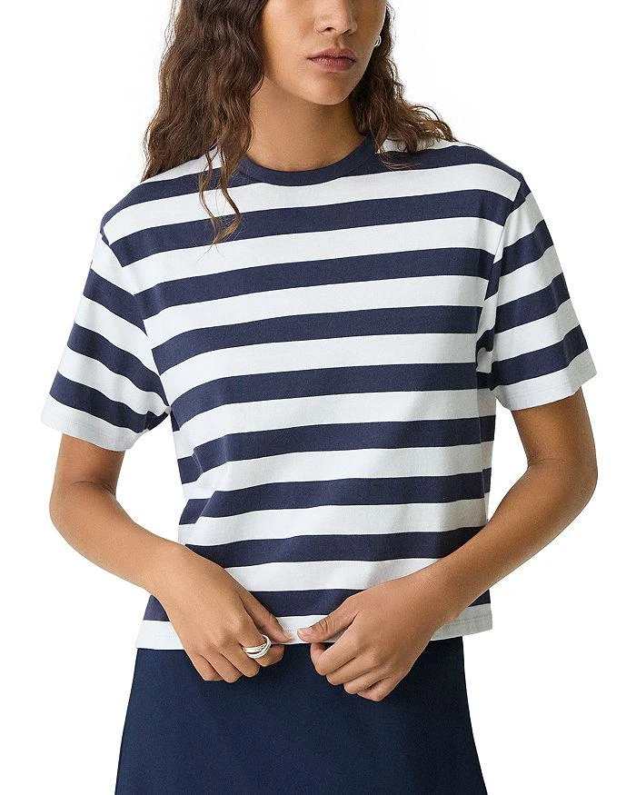 Theory Boxy Crewneck Tee in Striped Cotton 1