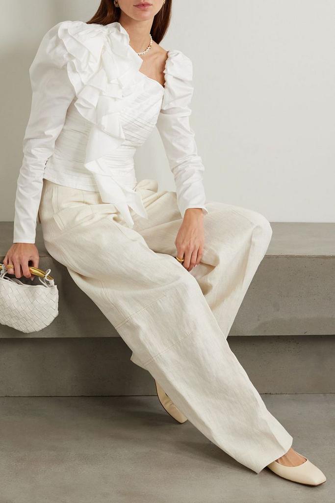 Aje Adelia asymmetric ruffled cotton-poplin top