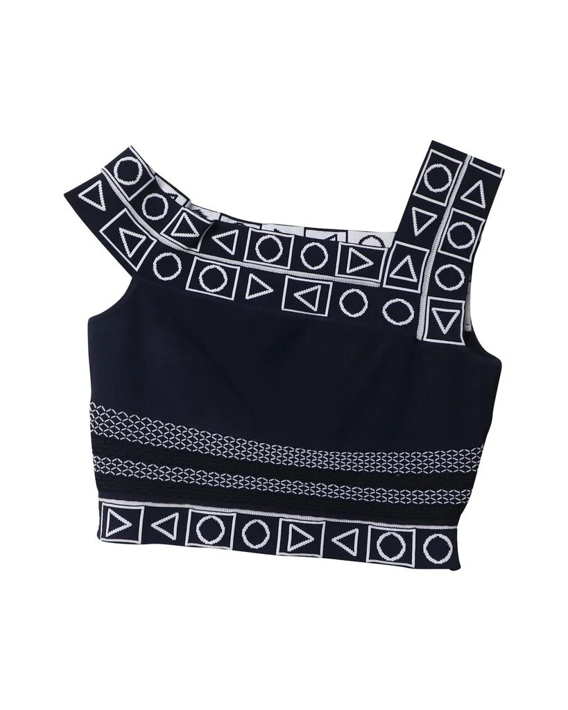 PETER PILOTTO Geometric Print Sleeveless Cropped Top in Navy Blue Viscose 4