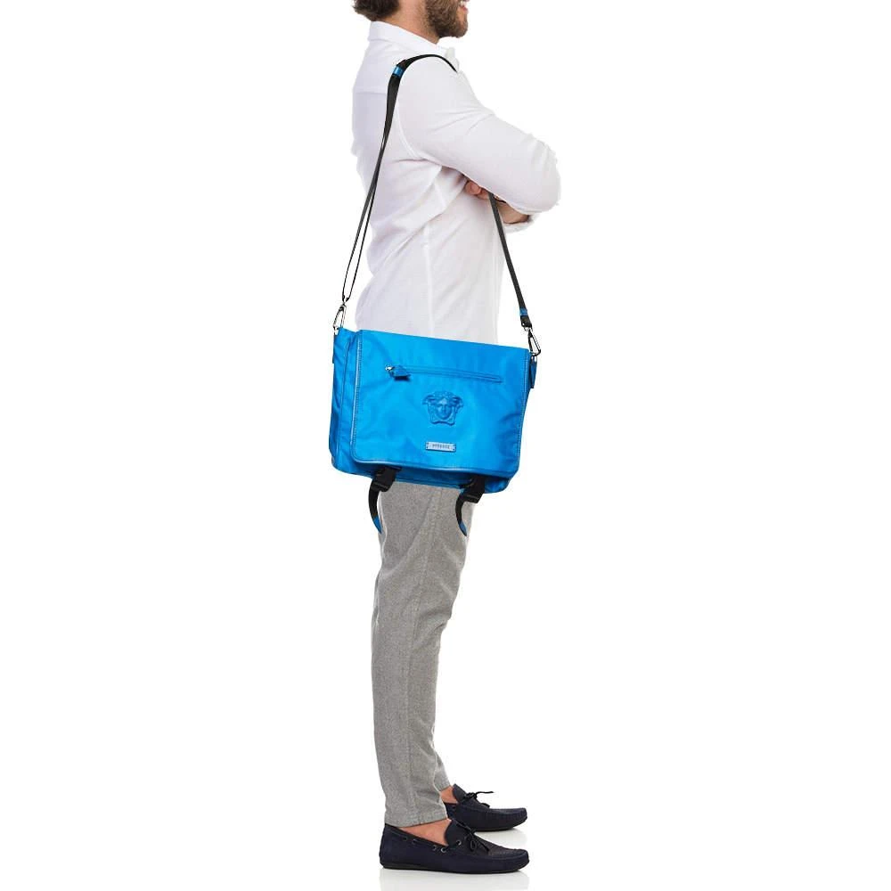 Versace Versace Blue Nylon La Medusa Flap Messenger Bag 2