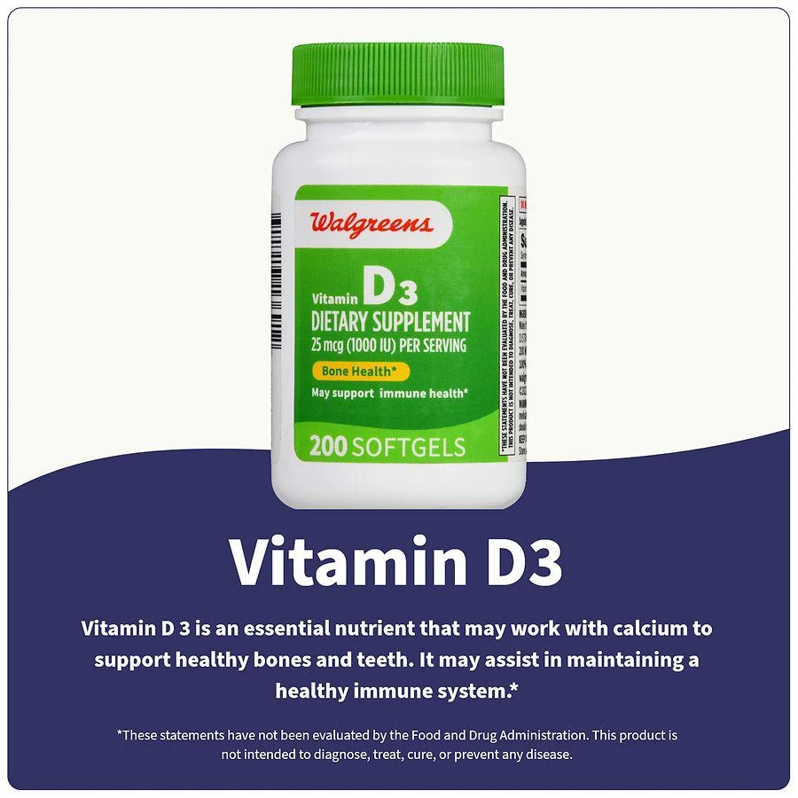 Walgreens Vitamin D3 25 mcg (1000 IU) Softgels (200 days) 6