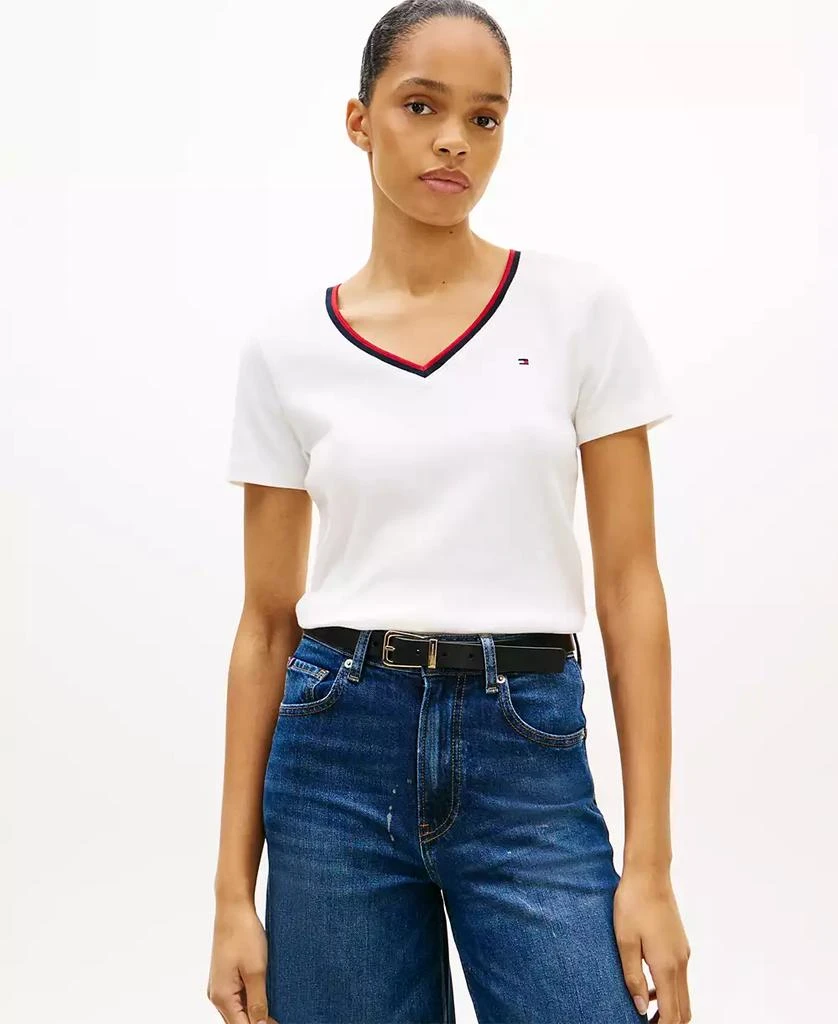 Tommy Hilfiger Women's Stripe Slim V-Neck Short-Sleeve T-Shirt