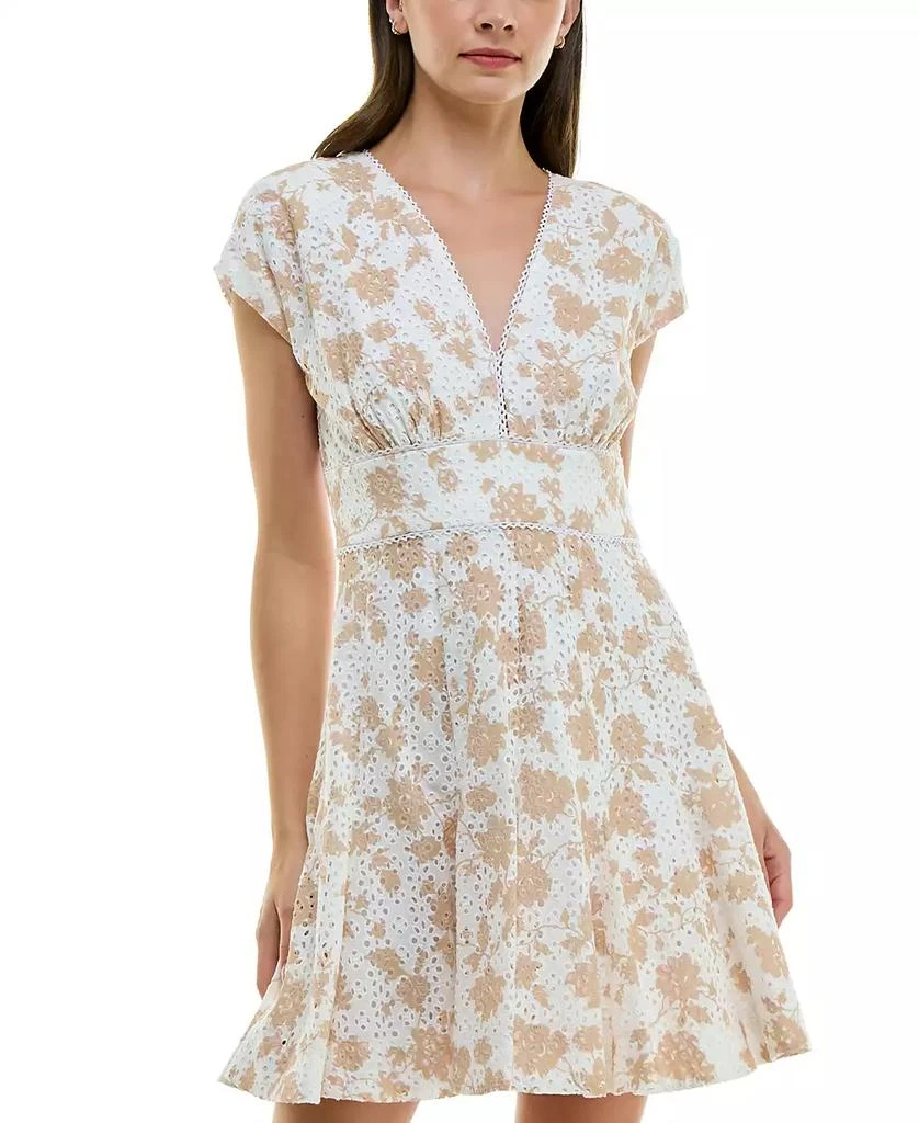 Taylor Women's Printed Cotton Eyelet V-Neck Dress 3