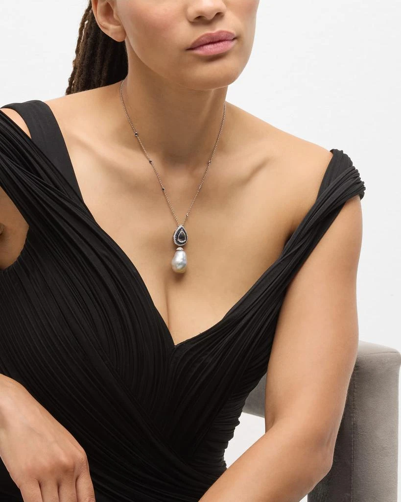 BELPEARL 18K White Gold Moonstone, Sapphire and Diamond Necklace with Pearl Pendant, 18"L 5