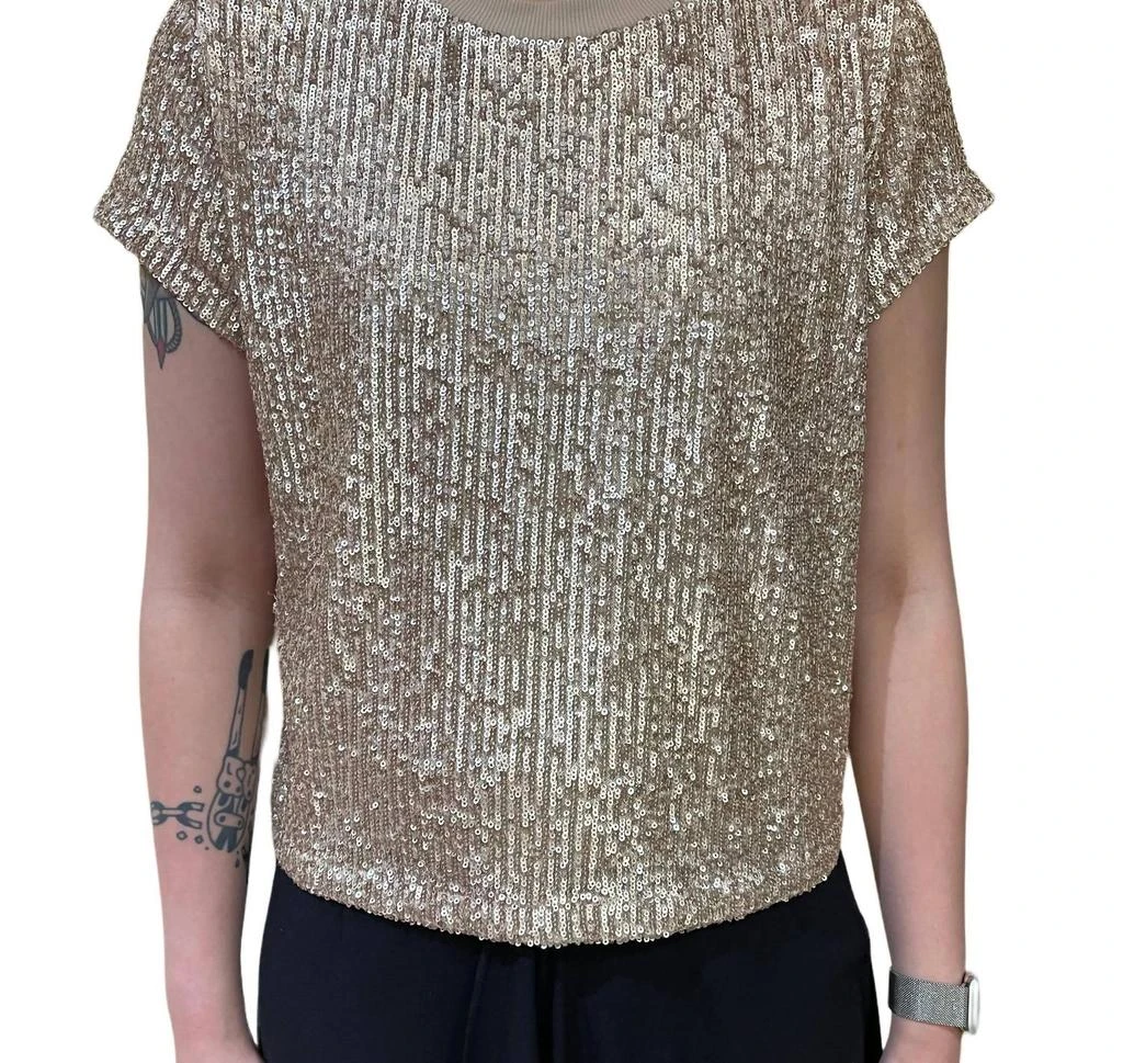 Elliott Lauren Sequin Tee In Champagne 1