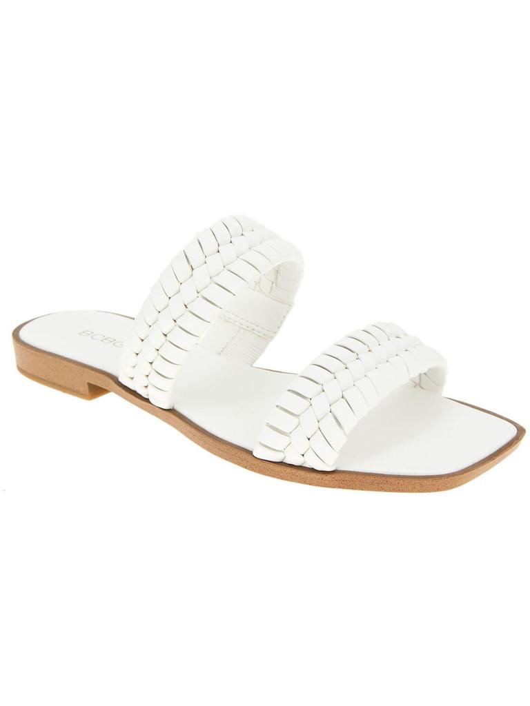 BCBGeneration Lara Womens Faux Leather Braided Slide Sandals