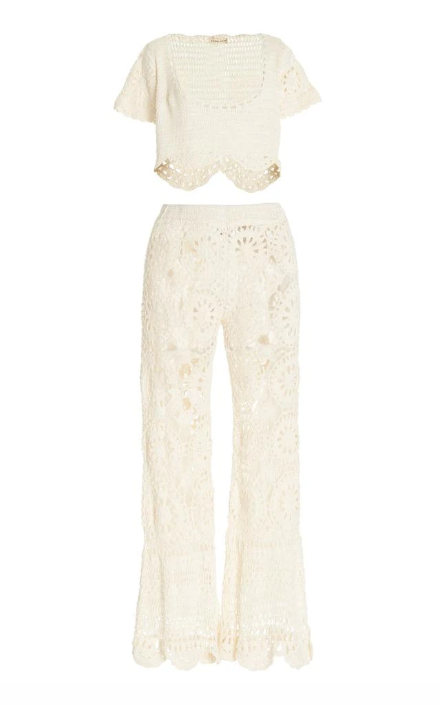 Akoia Swim Akoia Swim - Bunga Crocheted Cotton Pants and Top Set - White - L - Moda Operandi 1