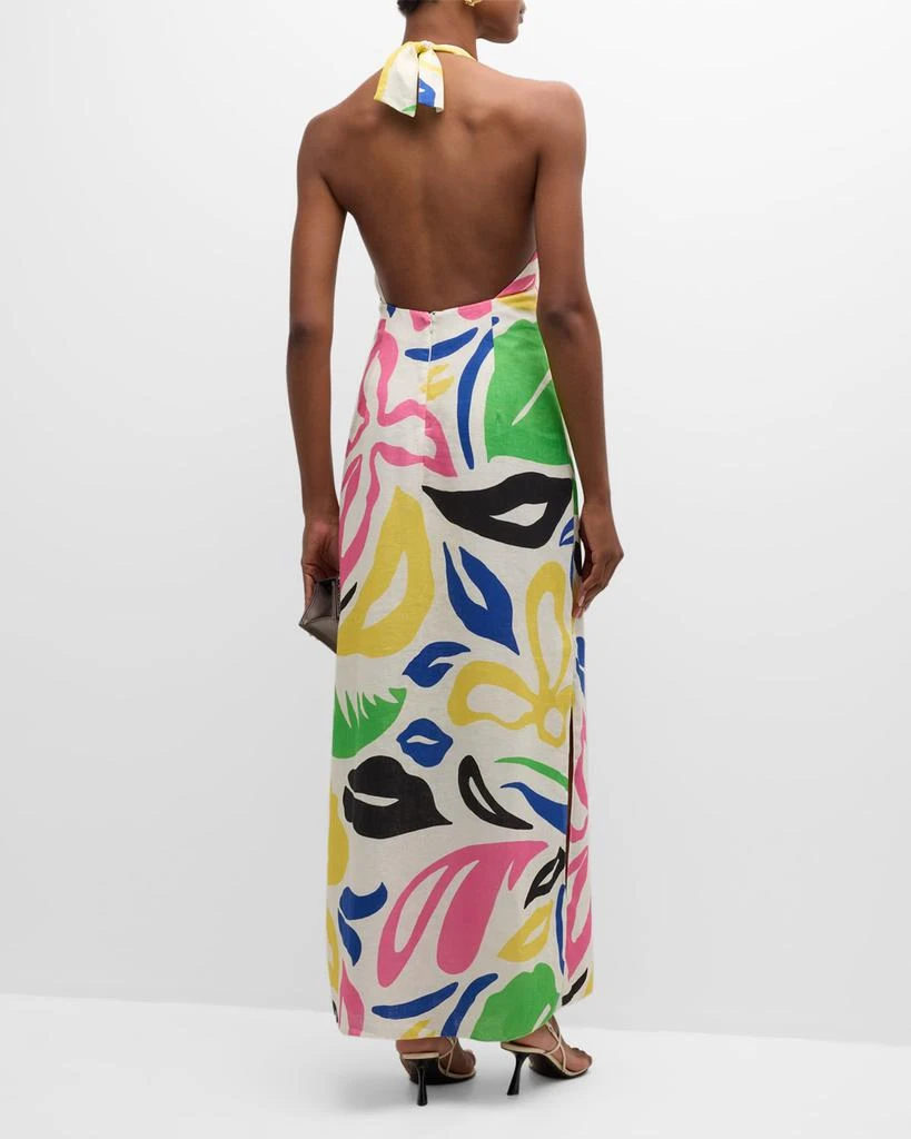 Cala de la Cruz Eli Floral Linen Long Backless Halter Dress 5