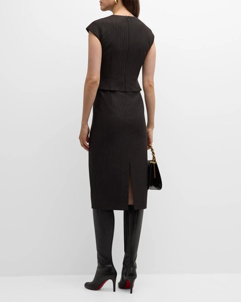 St. John Pinstripe Jersey Cap-Sleeve Peplum Midi Dress 4