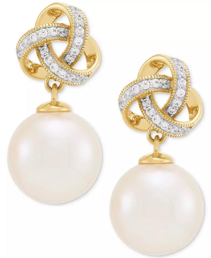 Honora Cultured Ming Pearl (10mm) & Diamond (1/8 ct. t.w.) Love Knot Drop Earrings in 10k Gold