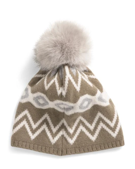 Cashmere Nova Fair Isle knit Hat with Faux Pom Pom – On Sale 