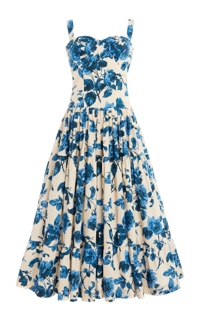 Cara Cara Cara Cara - Santiago Tiered Cotton Bustier Midi Dress - Blue - US 2 - Moda Operandi 1