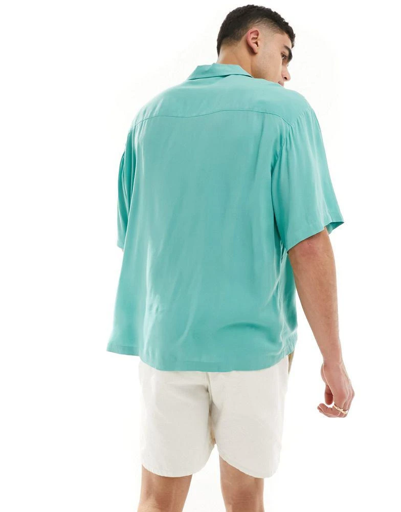 ASOS ASOS DESIGN oversized revere collar viscose shirt in teal green 4