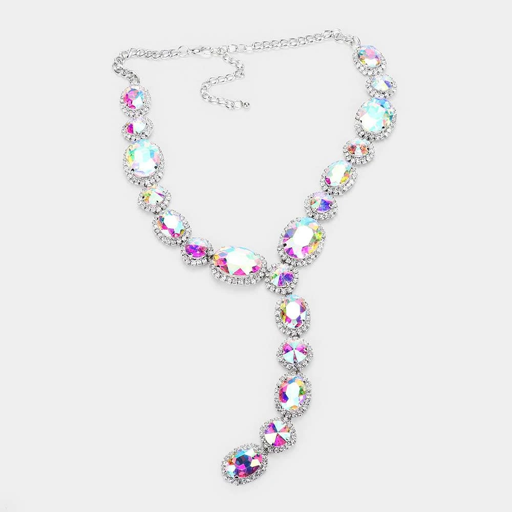 FASHNZFAB Glass Crystal Rhinestone Y Evening Necklace 2