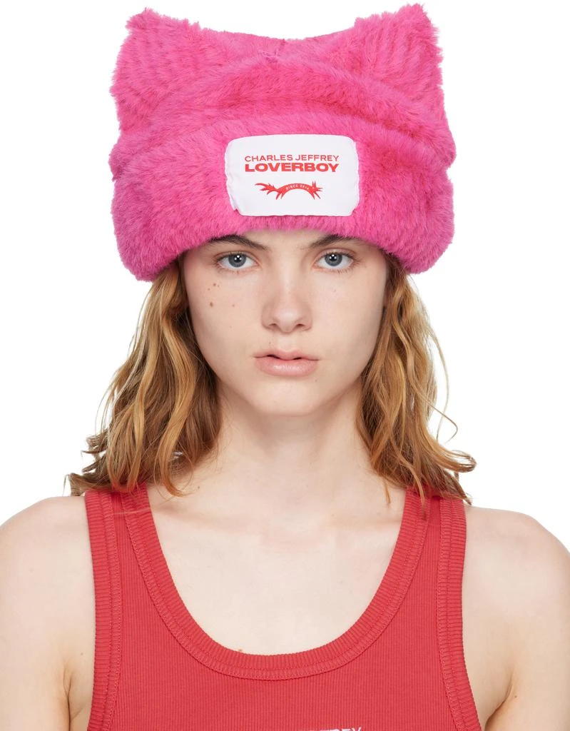 Charles Jeffrey Loverboy Pink Fluffy Chunky Ears Beanie
