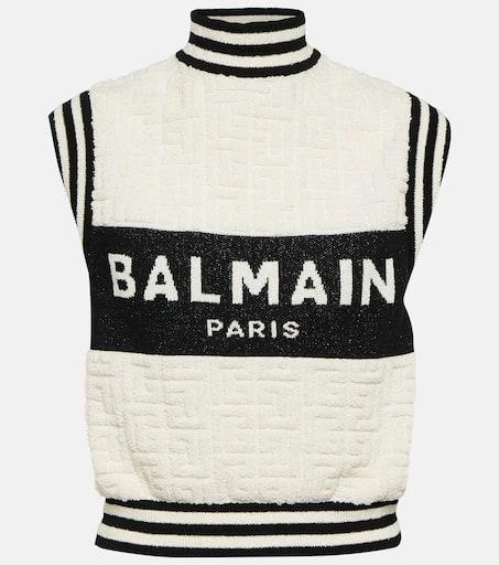 Balmain Logo jacquard bouclé top 1