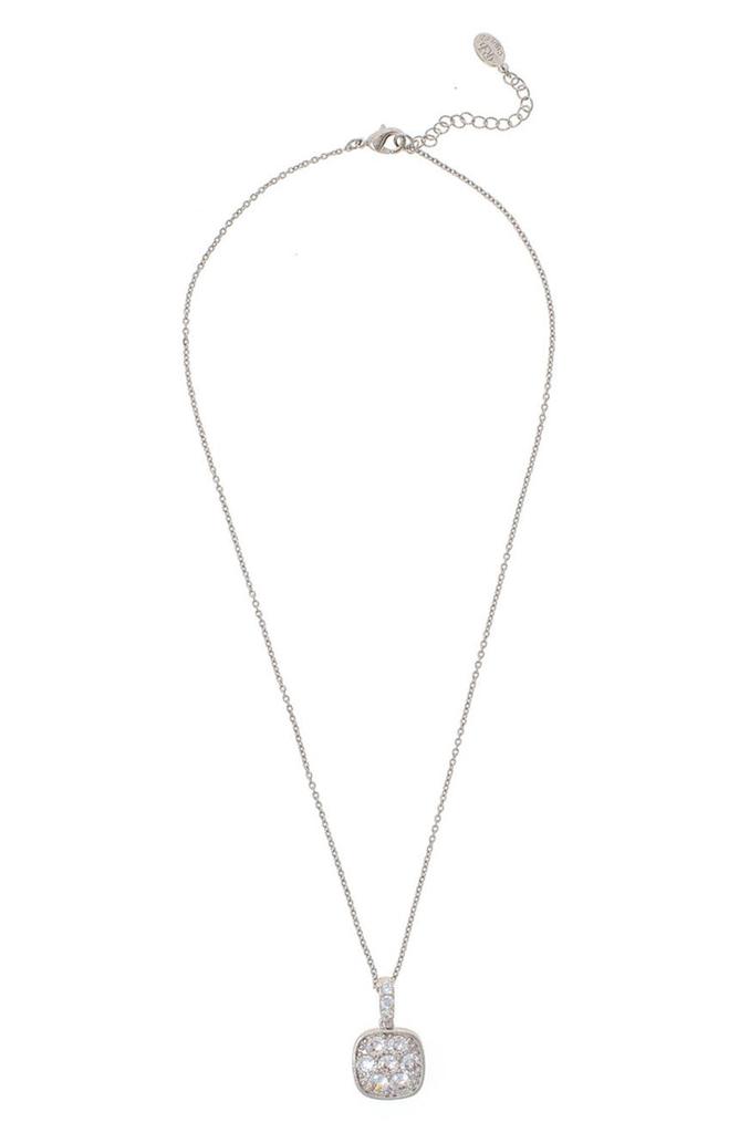 Rivka Friedman White Rhodium Clad Pavé CZ Cushion Pendant Necklace