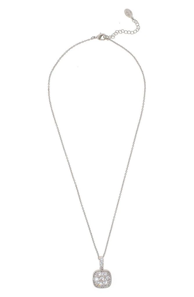 Rivka Friedman White Rhodium Clad Pavé CZ Cushion Pendant Necklace 1