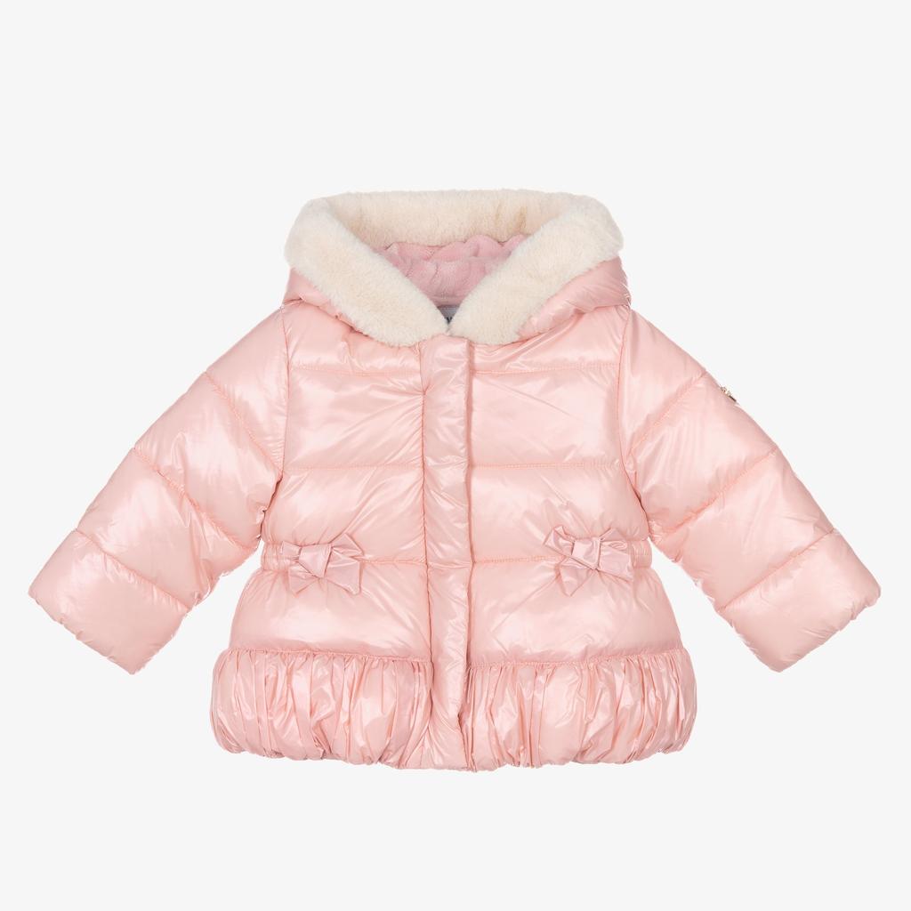 MAYORAL Pink Bow Hooded Puffer Jacket