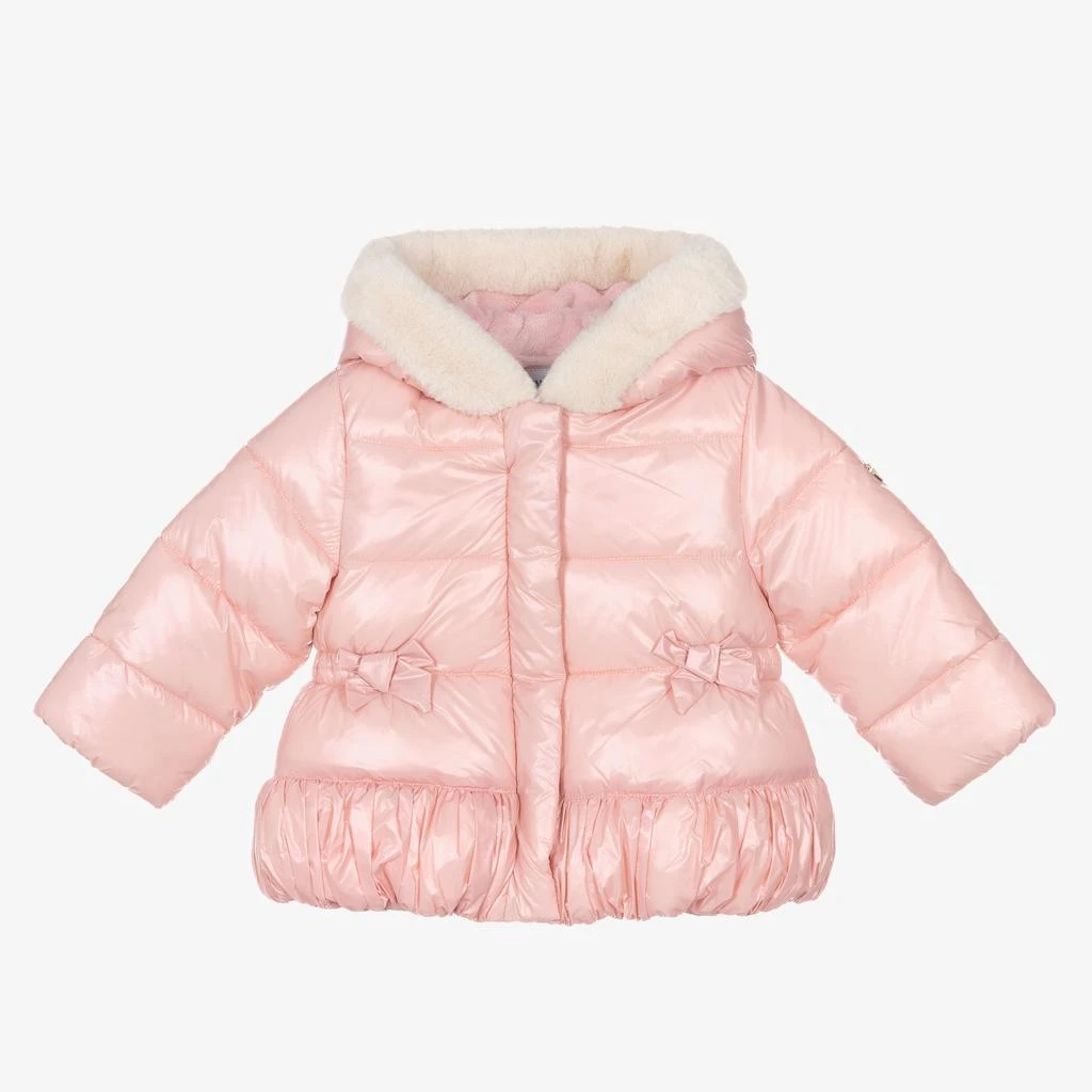 MAYORAL Pink Bow Hooded Puffer Jacket 1