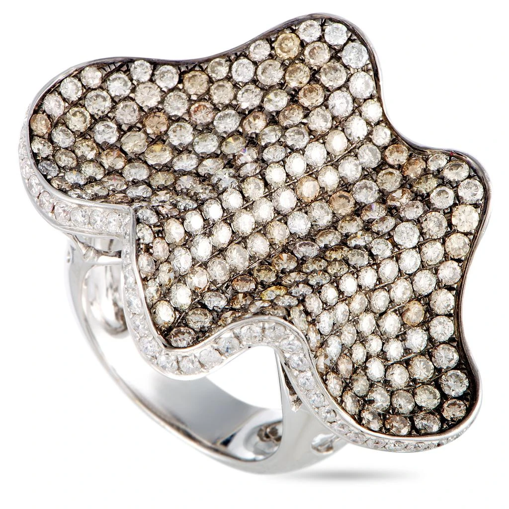 Non Branded 18K White Gold White and Brown Diamond Wave Ring 1