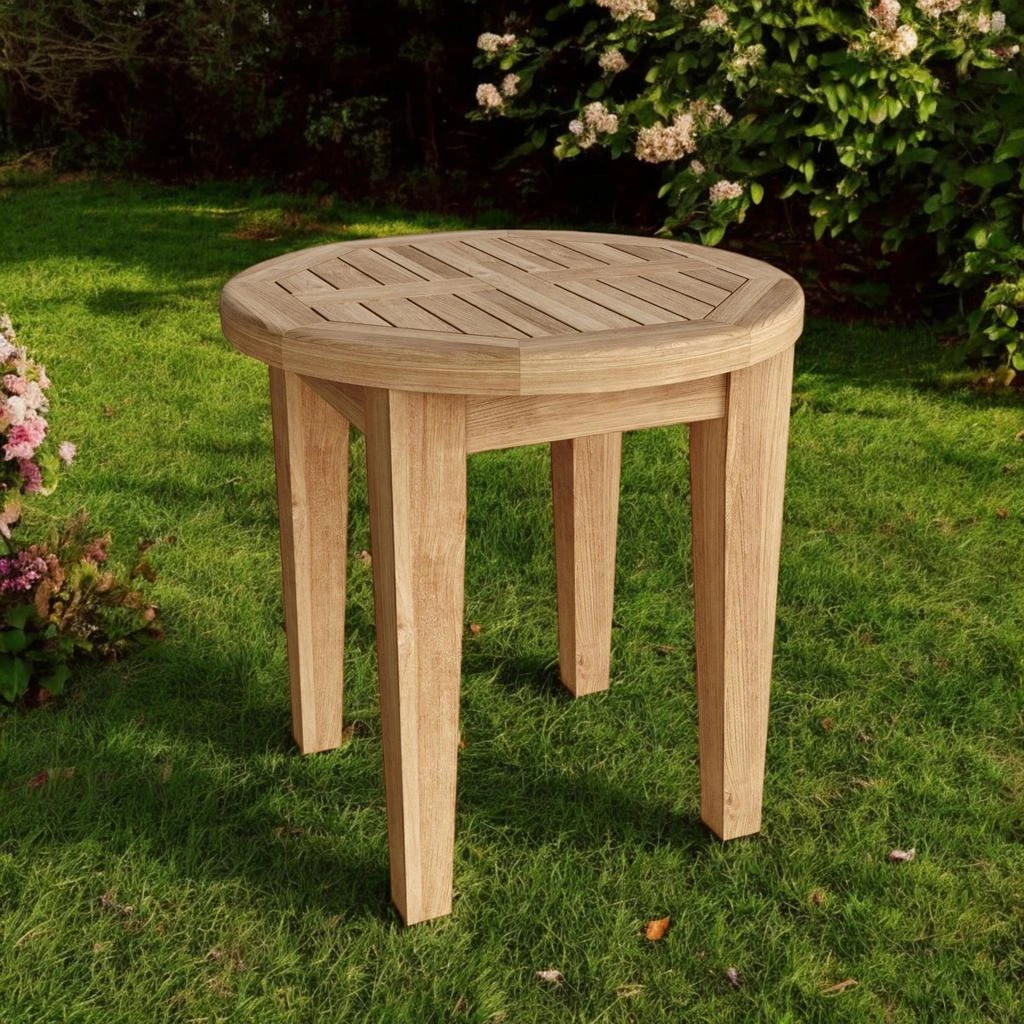 Hivvago 20" Natural Rounded Solid Wood Outdoor Side Table