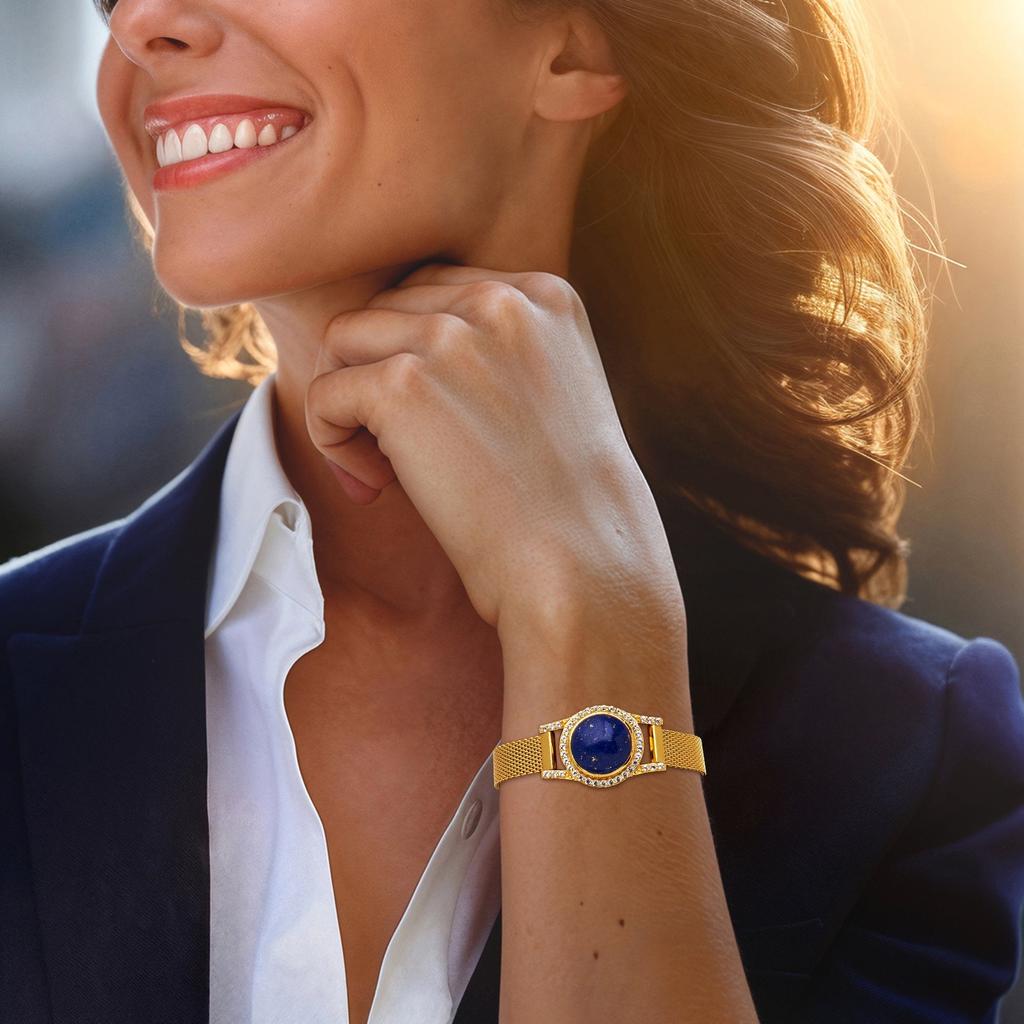 Ross-Simons Lapis and White Topaz Mesh Bracelet in 18kt Gold Over Sterling